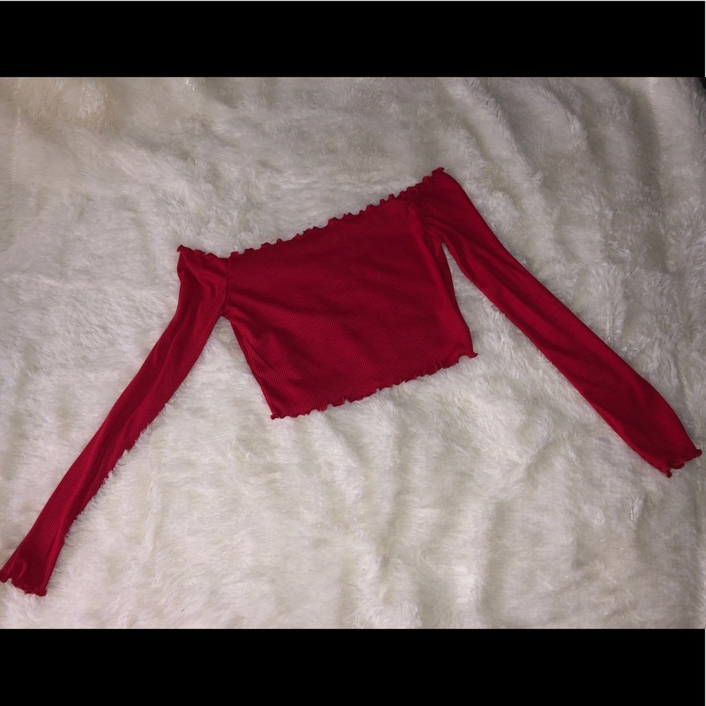 Off shoulder red shirt